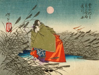 Narihira and Nijo no Tsubone at the Fuji River by Tsukioka Yoshitoshi